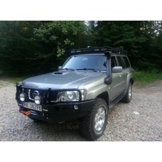 BARA FATA DE OTEL CU BULLBAR SI SUPORT DE TROLIU NISSAN PATROL Y61 1997-2004